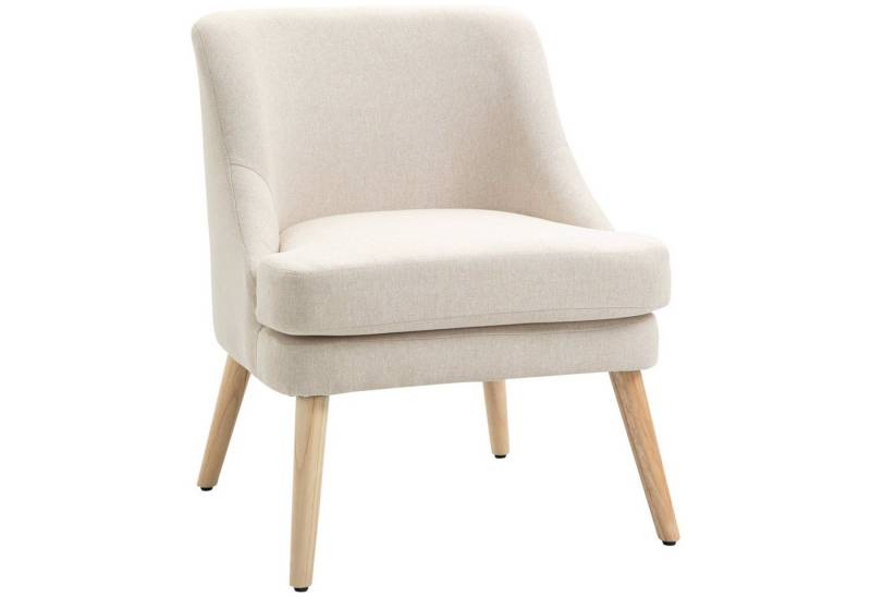 HOMCOM Relaxsessel Küchenstuhl mit Armlehne (Wohnzimmerstuhl, 1-St., Polstersessel), Leinen-Touch Holz Weiß 63 x 69 x 79,5 cm von HOMCOM