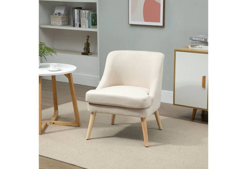 HOMCOM Relaxsessel Küchenstuhl mit Armlehne (Wohnzimmerstuhl, 1-St., Polstersessel), Leinen-Touch Holz Weiß 63 x 69 x 79,5 cm von HOMCOM