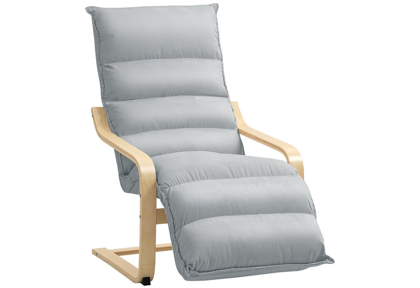 HOMCOM Relaxsessel Lounge-Sessel aus Birkenholz (gepolsterter Relaxsessel mit verstellbarer Fußstütze, 1-St., moderner Sessel für Wohnzimmer), 93-114 x 67 x 105 cm, Hellgrau von HOMCOM