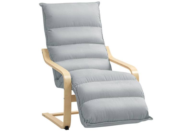 HOMCOM Relaxsessel Lounge-Sessel aus Birkenholz (gepolsterter Relaxsessel mit verstellbarer Fußstütze, 1-St., moderner Sessel für Wohnzimmer), 93-114 x 67 x 105 cm, Hellgrau von HOMCOM