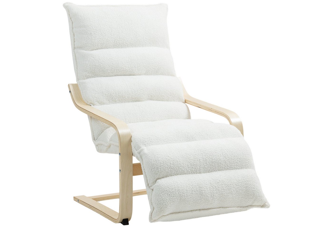 HOMCOM Relaxsessel Lounge-Sessel aus Birkenholz (gepolsterter Relaxsessel mit verstellbarer Fußstütze, 1-St., moderner Sessel für Wohnzimmer), 93-114 x 67 x 105 cm, Weiß von HOMCOM