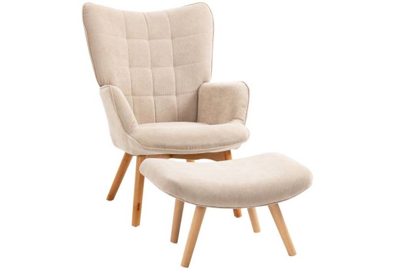 HOMCOM Relaxsessel Loungesessel mit Hocker, Armlehnstuhl mit Holzbeine, Fernsehsessel (Ohrensessel, 1-St., Relaxsessel), mit Cord-Optik von HOMCOM
