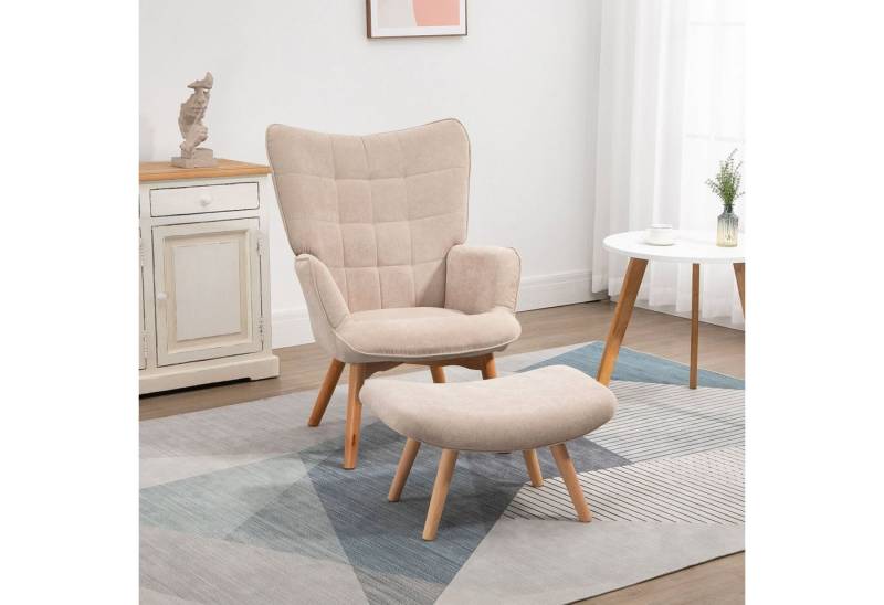 HOMCOM Relaxsessel Loungesessel mit Hocker, Armlehnstuhl mit Holzbeine, Fernsehsessel (Ohrensessel, 2-St., Polstersessel), mit Cord-Optik von HOMCOM