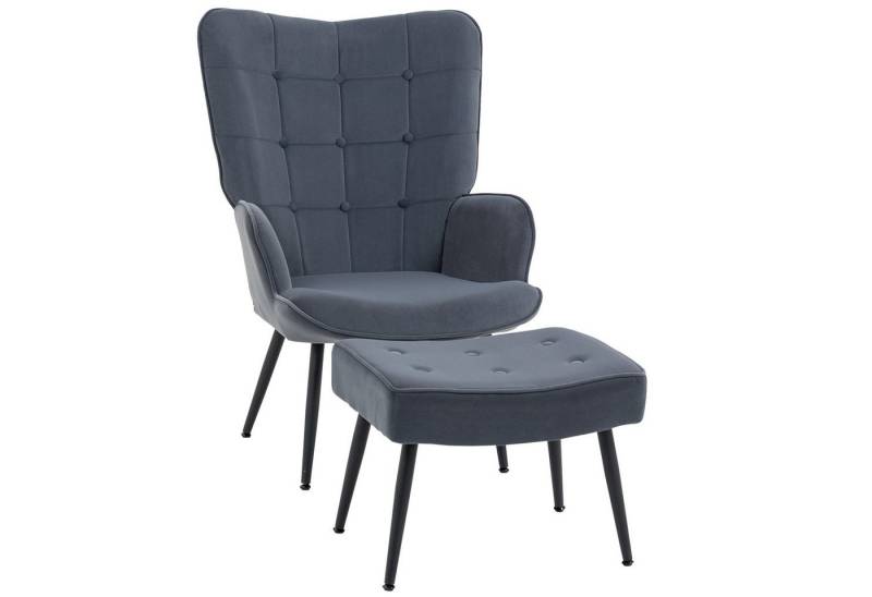 HOMCOM Relaxsessel Loungesessel mit Hocker, Armlehnstuhl mit Stahlbeine (Relaxstuhl, 2-St., Armlehensessel mit Hocker), Grau von HOMCOM