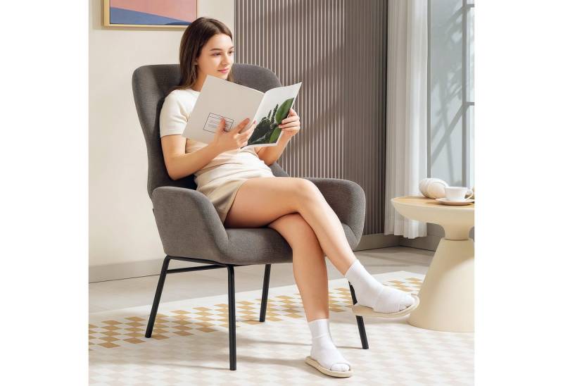 HOMCOM Relaxsessel Ohrensessel Wohnzimmer Sessel mit hoher Rückenlehne, Stahlbeine (Polstersessel mit Leinenoptik, 1-St., Loungesessel), Lesesessel für Schlafzimmer Dunkelgrau von HOMCOM