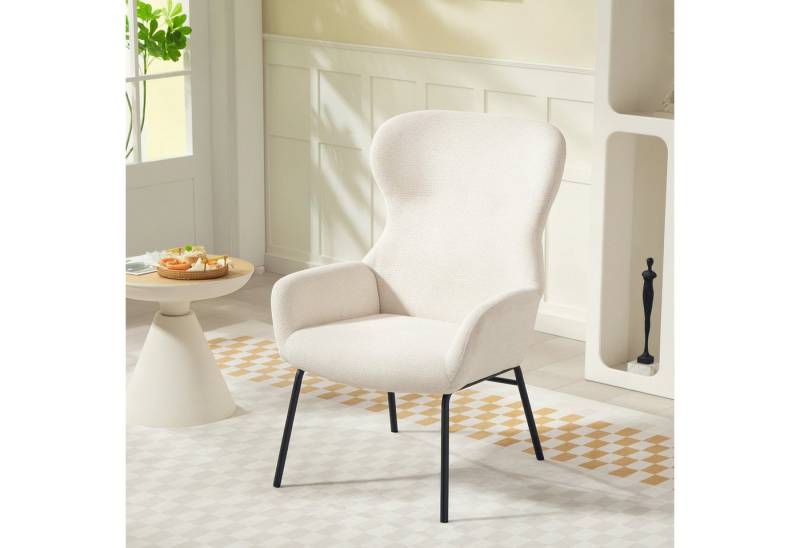 HOMCOM Relaxsessel Ohrensessel Wohnzimmer Sessel mit hoher Rückenlehne, Stahlbeine (Polstersessel mit Leinenoptik, 1-St., Stahlbeine Polstersessel mit Leinenoptik), Lesesessel für Schlafzimmer Cremeweiß von HOMCOM
