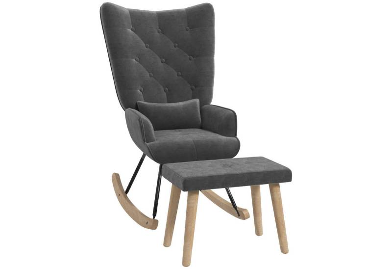 HOMCOM Relaxsessel Ohrensessel mit Hocker, Kissen, Samtoptik (Polsterstuhl, 2-St., Loungesessel), für Schlafzimmer, Wohnzimmer, 66 x 96 x 101 cm, Dunkelgrau von HOMCOM