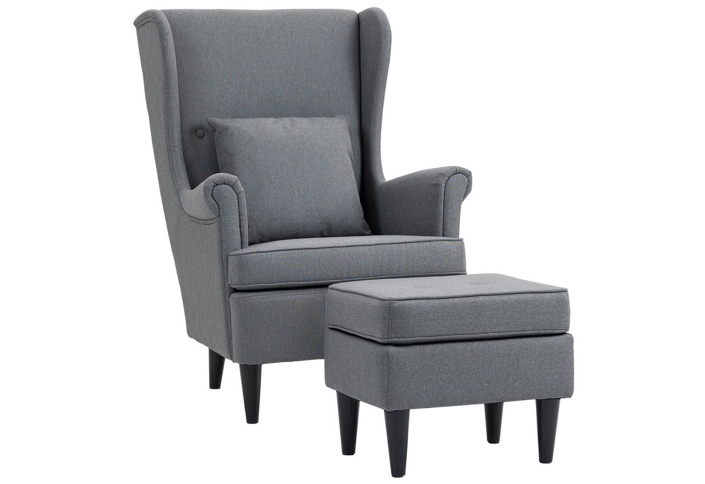 HOMCOM Relaxsessel Ohrensessel mit Hocker, Polsterstuhl mit Liegefunktion (Polstersessel mit hoher Rückenlehne aus Stoff, 2-St., TV-Sessel für Schlafzimmer, Wohnzimmer), 83 x 75 x 104 cm, Grau von HOMCOM