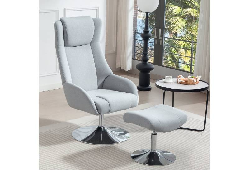 HOMCOM Relaxsessel Ohrensessel mit Hocker, zurücklehnbar (Loungesessel, 2-St., Armlehnstuhl), für Schlafzimmer, Wohnzimmer, Grau von HOMCOM