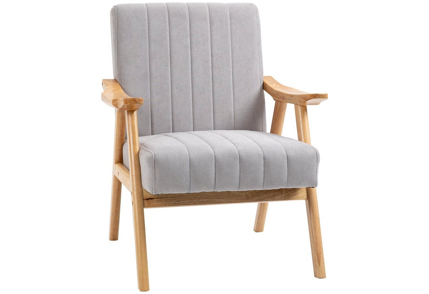 HOMCOM Relaxsessel Polsterstuhl mit Armlehnen in Samtoptik (Loungesessel, 1-St., Ohrensessel), Hellgrau 68 x 74 x 82 cm von HOMCOM