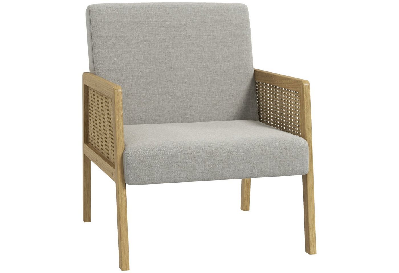 HOMCOM Relaxsessel Gepolsterter Loungesessel mit Armlehne in Rattanoptik (Akzentsessel, 1-St., Wohnzimmersessel), Grau, 65,5 x 72 x 78 cm von HOMCOM