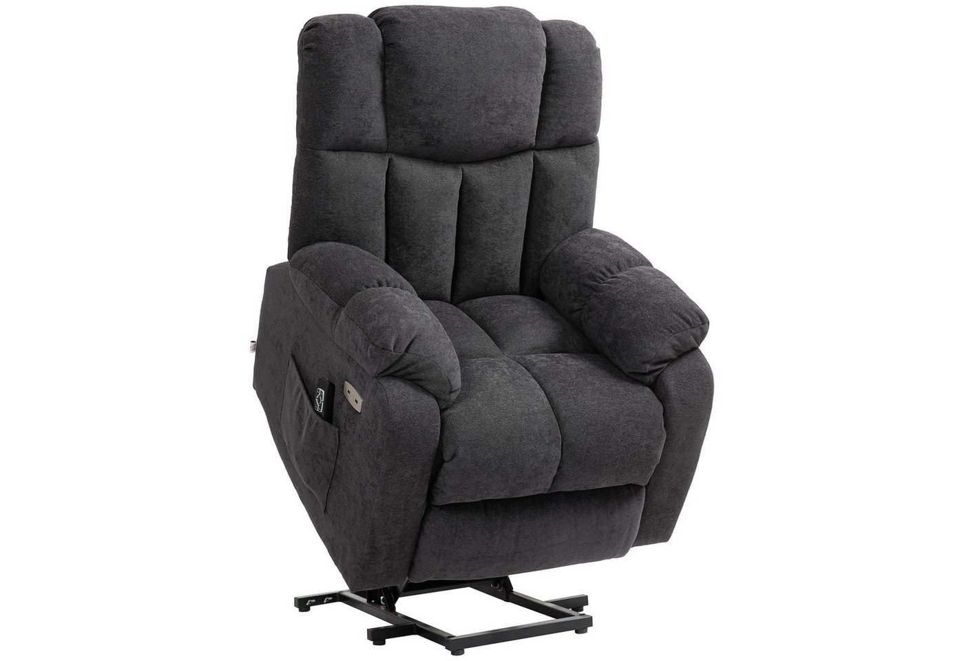 HOMCOM Relaxsessel Relaxsessel mit Liegefunktion, mit Fernbedienung (Fernsehsessel, 1-St., Aufstehsessel), mit Rückenlehnenkissen und Fußstütze, für Wohnzimmer, Schwarz von HOMCOM