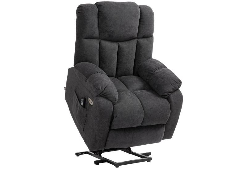 HOMCOM Relaxsessel Relaxsessel mit Liegefunktion, mit Fernbedienung (Fernsehsessel, 1-St., Aufstehsessel), mit Rückenlehnenkissen und Fußstütze, für Wohnzimmer, Schwarz von HOMCOM