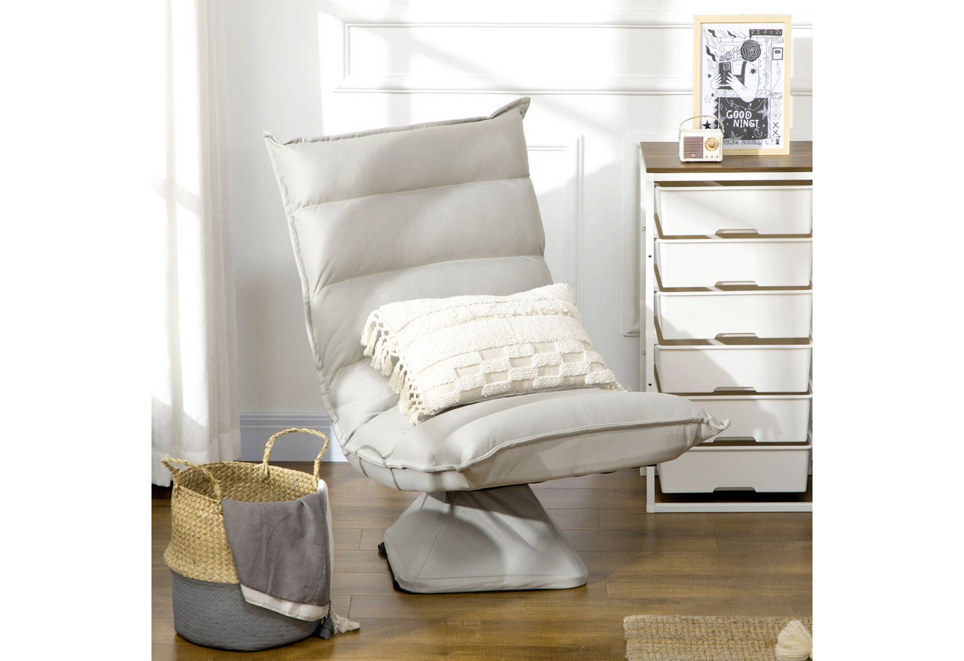 HOMCOM Relaxsessel Relaxsofa, mit Verstellbarer Lehne, Drehbarer Meditationsstuhl (Bodensofa, 1-St., Sessel), für Wohnzimmer, Hellgrau von HOMCOM