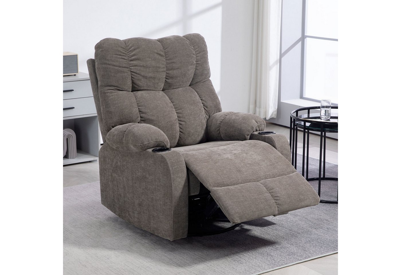 HOMCOM Relaxsessel Schaukelstuhl mit verstellbarer Beinauflage, Seitentasche (TV-Sessel, 1-St., Ruhesessel), für Wohnzimmer, Braun von HOMCOM
