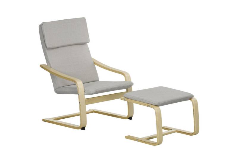 HOMCOM Relaxsessel Schwingsessel mit Fußhocker, Armlehne (Lesesessel, 2-St., Ruhesessel), für Garten, Balkon, Hellgrau von HOMCOM