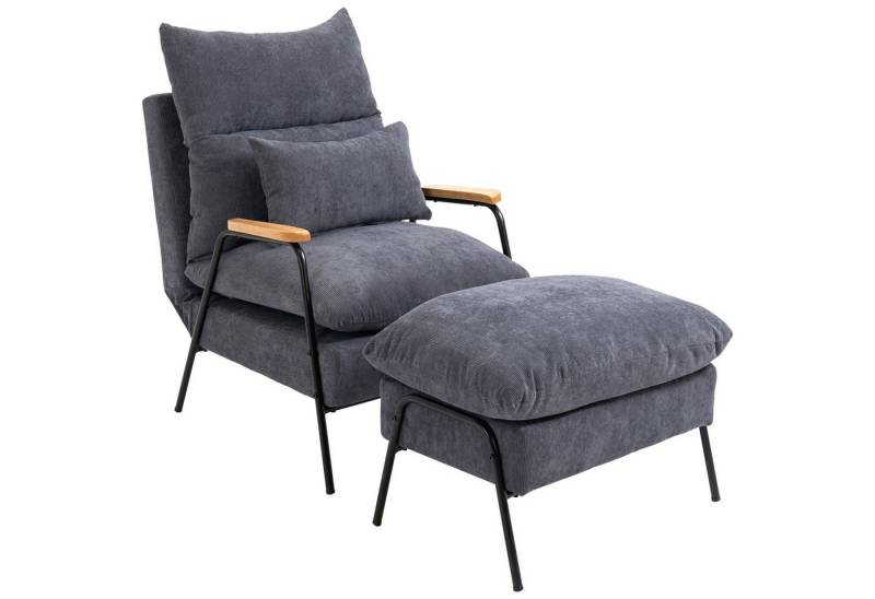 HOMCOM Relaxsessel Sessel, Polsterstuhl, inkl. Kissen, 68 cm x 91.5 cm x 88 cm, Grau (Relaxsessel, 2-St., Ohrensessel), für Schlafzimmer, Wohnzimmer von HOMCOM