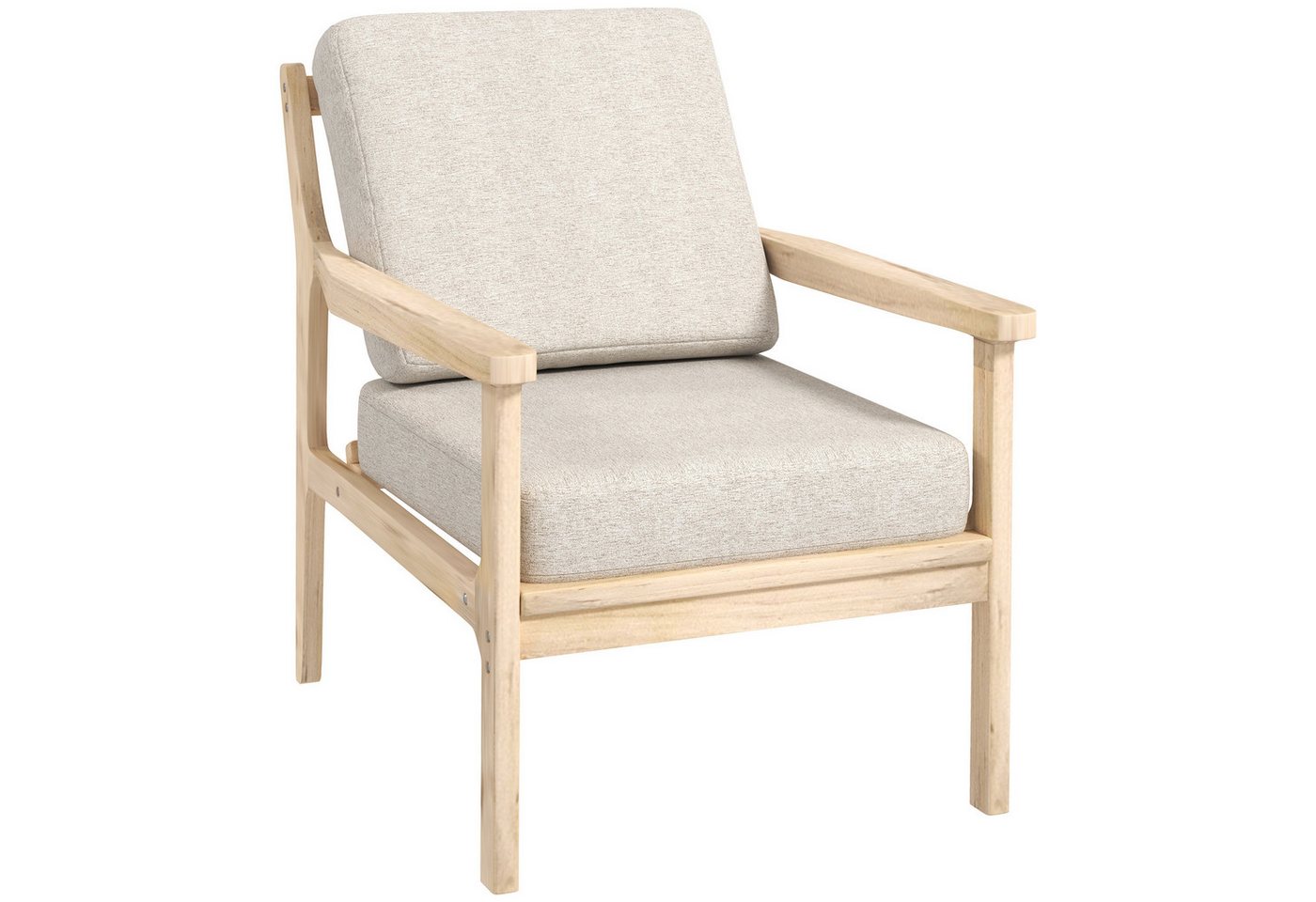 HOMCOM Relaxsessel Sessel Loungesessel mit Leinenoptik (Armlehnesessel, 1-St., Polsterstuhl), für Schlafzimmer, Wohnzimmer, Beige von HOMCOM