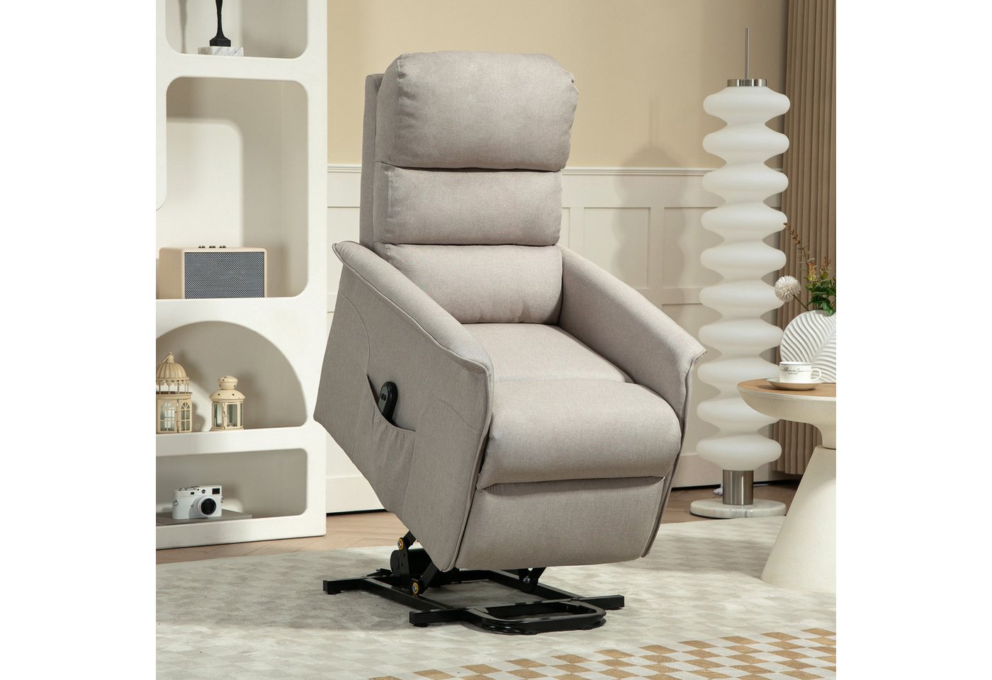 HOMCOM Relaxsessel Sessel mit Aufstehhilfe und Fußstütze (TV-Sessel, 1-St., Fernsehsessel), für Wohnzimmer, Beige von HOMCOM