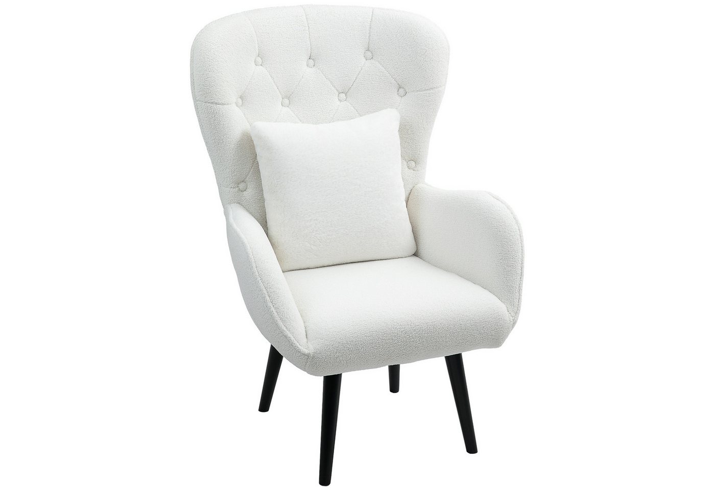HOMCOM Relaxsessel Sessel mit Lendenkissen, Holzbeine (Teddy Sessel, 1-St., Loungesessel), für Wohnzimmer, Schlafzimmer, Weiß von HOMCOM