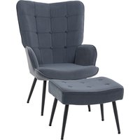 HOMCOM Relaxsessel Samtbezug mit Armlehnen und Fußhocker, stilvoller Esszimmerstuhl und komfortabler Relaxstuhl   Aosom.de von HOMCOM