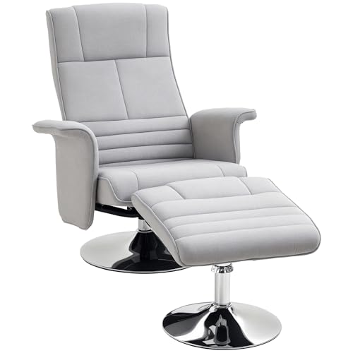 HOMCOM Relaxsessel mit Fußhocker, Massagesessel mit Liegefunktion, Elektrischer Liegesessel mit Fernbedienung, Fernsehsessel mit Leinenoptik, Stahl, Hellgrau von HOMCOM