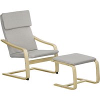 HOMCOM 2er-Set Loungesessel mit Hocker und Armlehne, Kopfstütze, Leinenbezug, Fußpolster aus Polyester, Eukalyptus, hellgrau 66,5 x 80 x 99 cm   Aosom.de von HOMCOM