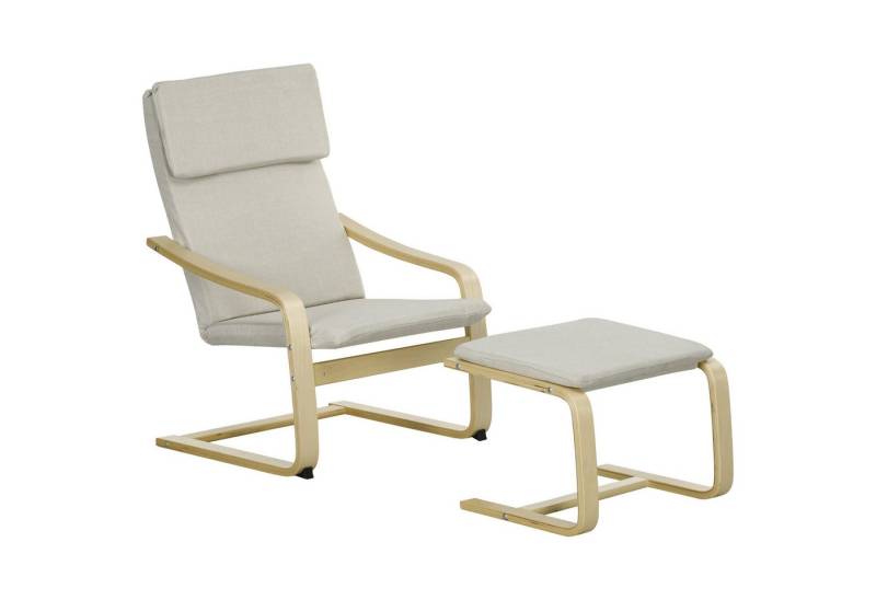 HOMCOM Relaxsessel mit Fußhocker, mit Armlehne, Schwingsessel (Lesesessel, 2-St., Ruhesessel), für Garten, Balkon, Cremeweiß von HOMCOM
