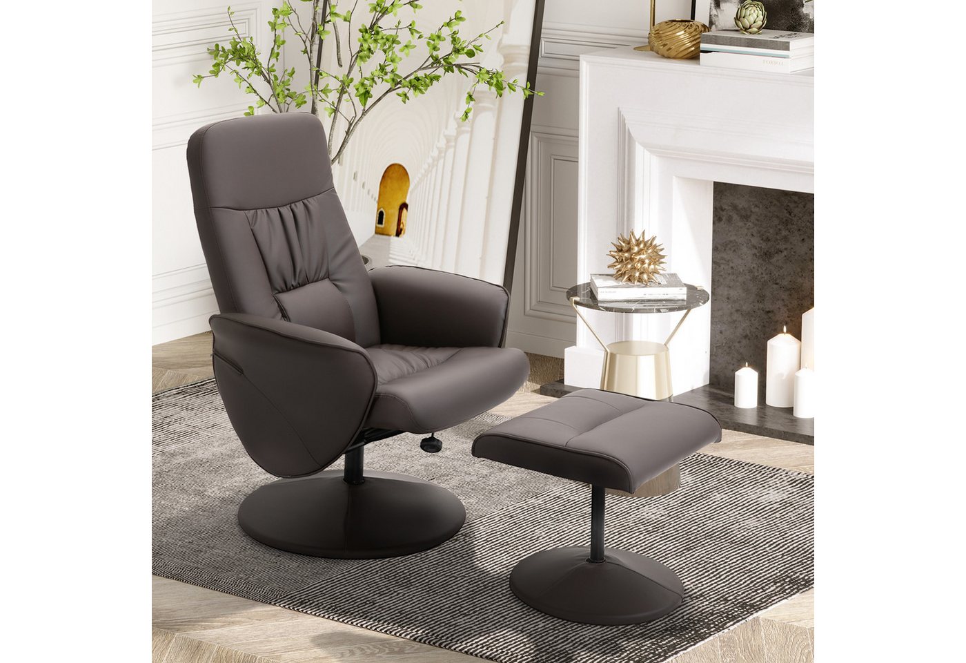 HOMCOM Relaxsessel mit Fußhocker (höhenverstellbar, 2-St., neigbare Rückenlehne), Braun von HOMCOM