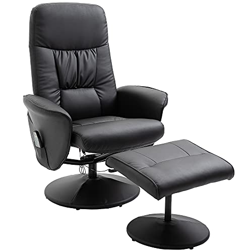 HOMCOM Massagesessel mit Fußhocker Massagesessel Relaxsessel TV-Sessel145°-Neigung Liegesessel Ergonomischer Stuhl mit 10 Vibrationpunkte Kunstleder Schwarz 76 x 81 x 105 cm von HOMCOM