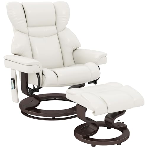 HOMCOM Relaxsessel mit Hocker, 360°drehbarer Fernsehsessel mit Massage, Liegefunktion, Massagesessel mit Seitentasche, Liegesessel, Kunstleder für Wohnzimmer Cremeweiß HOMCOM Relaxsessel mit Hocker, 360°drehbarer Fernsehsessel mit Massage, Liegefunktion, Massagesessel mit Seitentasche, Liegesessel, Kunstleder für Wohnzimmer Cremeweiß von HOMCOM
