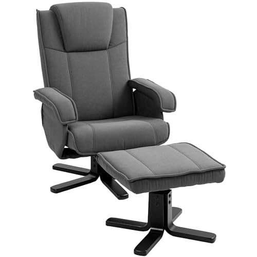 HOMCOM Relaxsessel mit Hocker, 360°drehbarer Fernsehsessel mit Verstellbar Rückenlehne, Liegefunktion, Wippfunktion, TV-Sessel mit Samtoptik, Kopfstütze für Wohnzimmer, Dunkelgrau von HOMCOM
