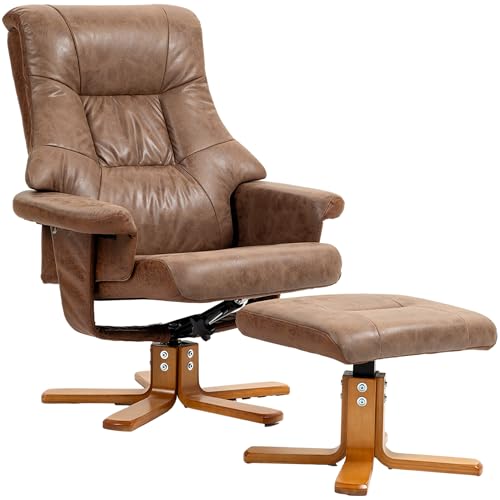 HOMCOM Relaxsessel mit Hocker, Drehbarer Fernsehsessel, TV Sessel mit Liegefunktion,Polstersessel für Wohnzimmer, Schlafzimmer, Mikrofaser Braun, 78 x 82,5 x 109 cm von HOMCOM