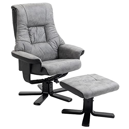 HOMCOM Relaxsessel mit Hocker, Drehbarer Fernsehsessel, TV Sessel mit Liegefunktion,Polstersessel für Wohnzimmer, Schlafzimmer, Mikrofaser Grau, 78 x 82,5 x 109 cm von HOMCOM