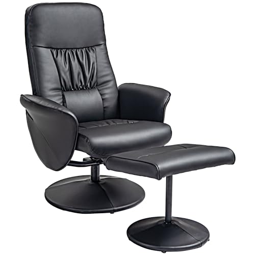 HOMCOM Relaxsessel mit Hocker, Fernsehsessel, TV Sessel mit Liegefunktion, Drehbarer Polstersessel für Wohnzimmer, Schlafzimmer, Kunstleder, Schwarz von HOMCOM
