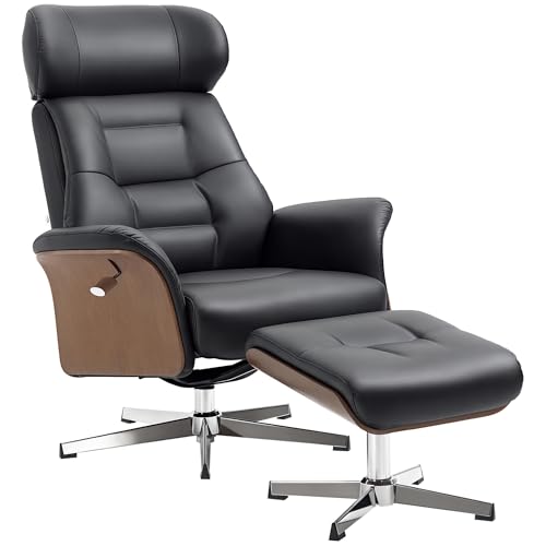 HOMCOM Relaxsessel mit Hocker, Fernsehsessel mit Liegefunktion, verstellbare Kopfstütze, Drehbar TV-Sessel bis 150 kg, für Wohnzimmer, Schlafzimmer, Kunstleder, Schwarz HOMCOM Relaxsessel mit Hocker, Fernsehsessel mit Liegefunktion, verstellbare Kopfstütze, Drehbar TV-Sessel bis 150 kg, für Wohnzimmer, Schlafzimmer, Kunstleder, Schwarz von HOMCOM