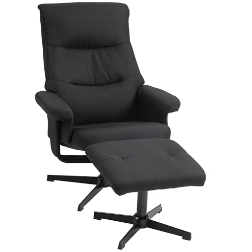 HOMCOM Relaxsessel mit Hocker, Gepolstert Fernsehsessel mit Liegefunktion, Wippfunktion, Drehbar Liegesessel mit Samtoptik, für Wohnzimmer, Schlafzimmer, Schwarz von HOMCOM