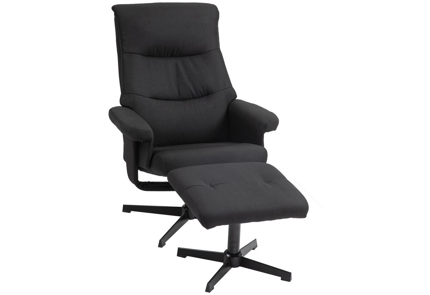 HOMCOM Relaxsessel mit Hocker, Gepolstert Fernsehsessel mit Liegefunktion, Wippfunktion (TV-Sessel, 2-St., Liegesessel), für Wohnzimmer, Schlafzimmer, Schwarz von HOMCOM