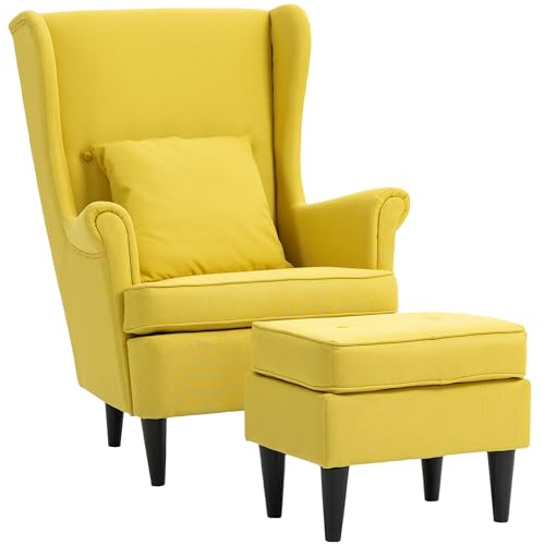 HOMCOM Relaxsessel mit Hocker, Kissen und hoher Rückenlehne, gesteppter Stoffsessel mit Holzbeinen und Armlehnen für Wohn- und Esszimmer, 75x83x104 cm, gelb HOMCOM Relaxsessel mit Hocker, Kissen und hoher Rückenlehne, gesteppter Stoffsessel mit Holzbeinen und Armlehnen für Wohn- und Esszimmer, 75x83x104 cm, gelb von HOMCOM