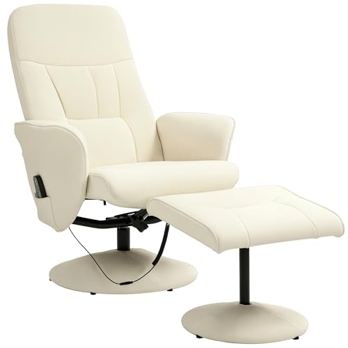 HOMCOM Relaxsessel mit Hocker, drehbarer Fernsehsessel mit 10 Massagepunkte, Liegefunktion, Massagesessel mit Fernbedienung, Seitentasche, TV-Sessel, Kunstleder, Cremeweiß HOMCOM Relaxsessel mit Hocker, drehbarer Fernsehsessel mit 10 Massagepunkte, Liegefunktion, Massagesessel mit Fernbedienung, Seitentasche, TV-Sessel, Kunstleder, Cremeweiß von HOMCOM