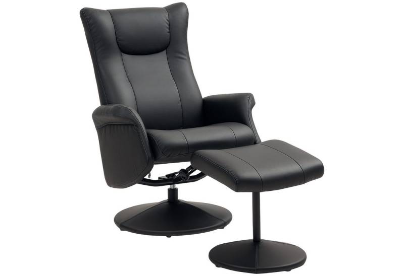 HOMCOM Relaxsessel mit Hocker 360°Drehbar TV-Sessel mit Liegefunktion (Fernsehsessel, 1-St., Ruhesessel mit Verstellbar Rückenlehne), bis 150 kg belastbar für Wohnzimmer Kunstleder, Schwarz von HOMCOM