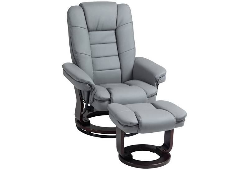 HOMCOM Relaxsessel mit Hocker 360°Drehbarer Fernsehsessel mit Liegefunktion (TV-Sessel, 1-St., Ruhesessel), bis 130 kg belastbar für Wohnzimmer Kunstleder, Grau von HOMCOM