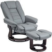 HOMCOM Relaxsessel mit Hocker 360°Drehbarer Fernsehsessel mit Liegefunktion TV-Sessel Ruhesessel bis 130 kg belastbar für Wohnzimmer Kunstleder, Grau   Aosom von HOMCOM