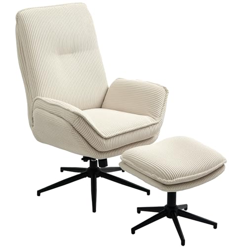 HOMCOM Relaxsessel mit Hocker 360°Drehbarer Fernsehsessel mit Liegefunktion TV-Sessel mit Cord-Optik, Ruhesessel für Wohnzimmer, Schlafzimmer, Beige HOMCOM Relaxsessel mit Hocker 360°Drehbarer Fernsehsessel mit Liegefunktion TV-Sessel mit Cord-Optik, Ruhesessel für Wohnzimmer, Schlafzimmer, Beige von HOMCOM
