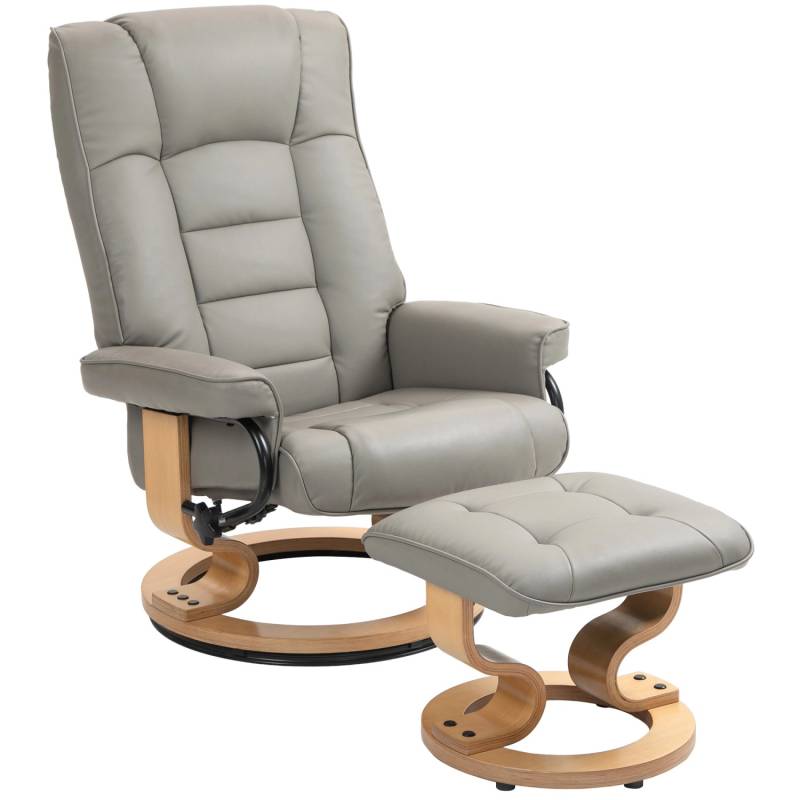 HOMCOM Relaxsessel mit Hocker Drehbar mit Liegefunktion Belatbar Kunstleder Grau von HOMCOM