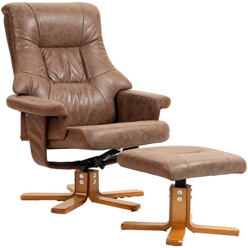 HOMCOM Relaxsessel mit Hocker Drehbar mit Liegefunktion Braun 78 x 82,5 x 109 cm von HOMCOM
