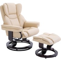 HOMCOM Relaxsessel mit Hocker, drehbarer Fernsehsessel, TV-Sessel mit Liegefunktion, Ruhesessel, Liegesessel für Wohnzimmer, Schlafzimmer, Kunstleder, Creme   Aosom von HOMCOM