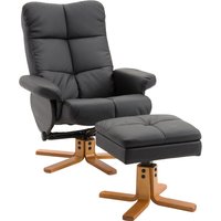 HOMCOM Relaxsessel mit Hocker  Fernsehsessel mit Liegefunktion, 360° drehbar, PU, Holzgestell, Schwarz, 80x86x99cm  Aosom von HOMCOM