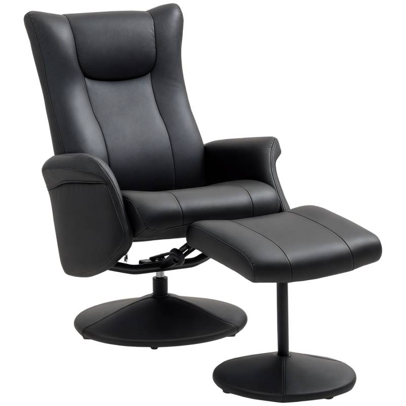 HOMCOM Relaxsessel mit Hocker Kunstleder Schwarz 79L x 70B x 105H cm von HOMCOM