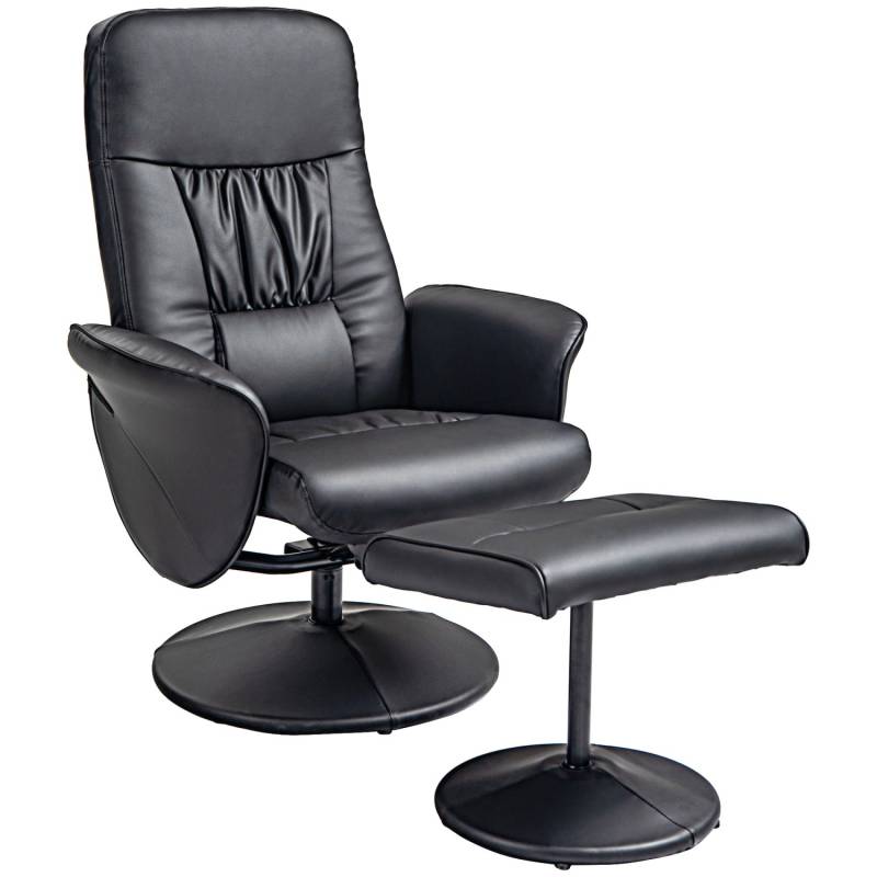 HOMCOM Relaxsessel mit Hocker Liegefunktion Drehbar Kunstleder Schwarz von HOMCOM